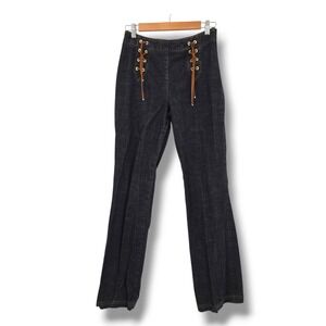 Escada Denim Flare Jeans Lace Up Dark Wash High Waist‎ Women's Size 38